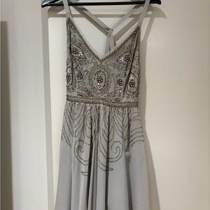 Kimchi Blue Elegant Gray and Gold Embellished Dress